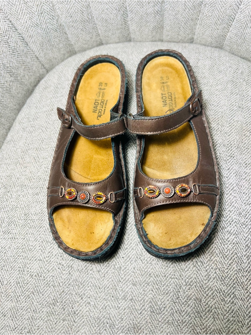 Naot Brown Leather Beaded Slide Sandals EU 39 = US 8.5